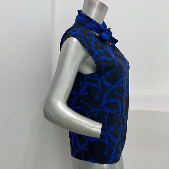 Étienne Aigner Sleeveless Silk Blouse Top Blue Black  Size Various - Picture 4 of 12